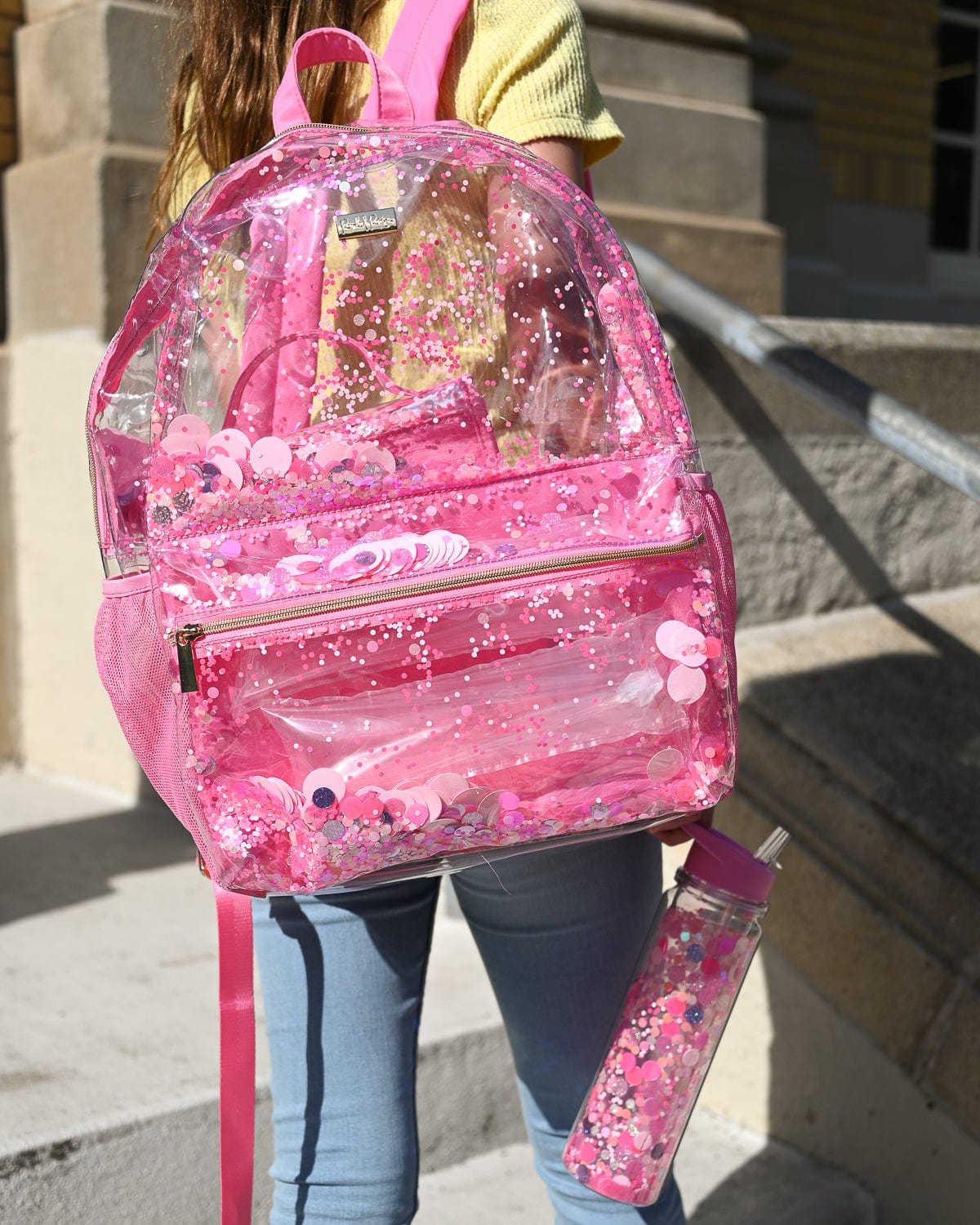 Pink see through backpack sale