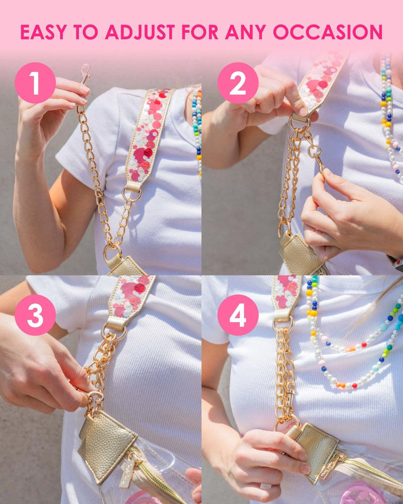 adjustable confetti strap and clear belt bag bundle