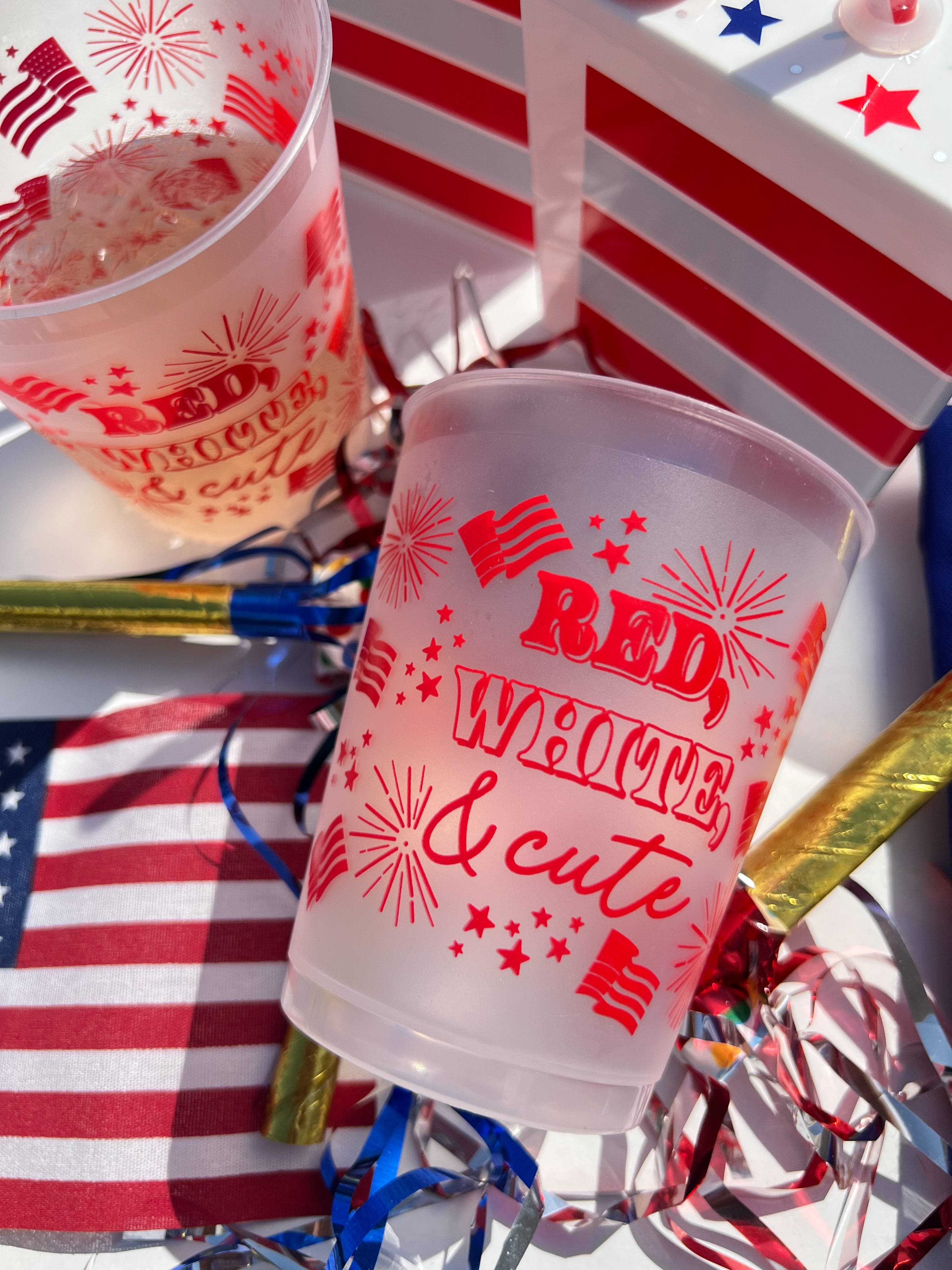 Red, White, & Cute Shatterproof Reusable Stackable Cups (Set of 10)