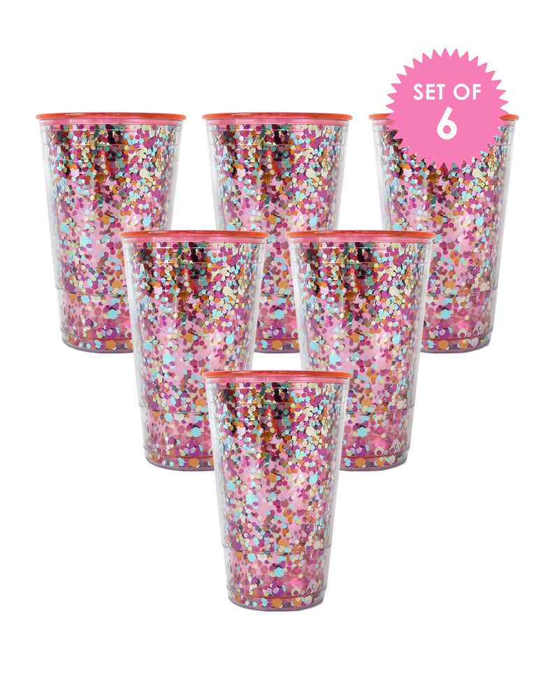 Confetti Hearts Clear BPA-Free Plastic Tumblers with Straws - 12