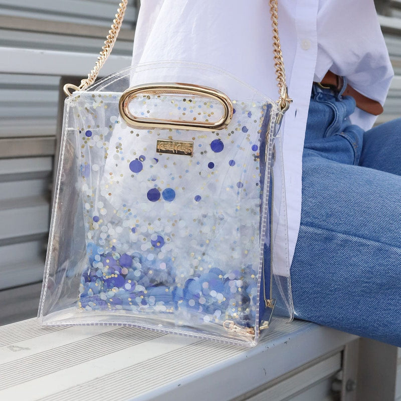 Clear Stadium Bag /cross Body Small Purse Leather/blue Leather 