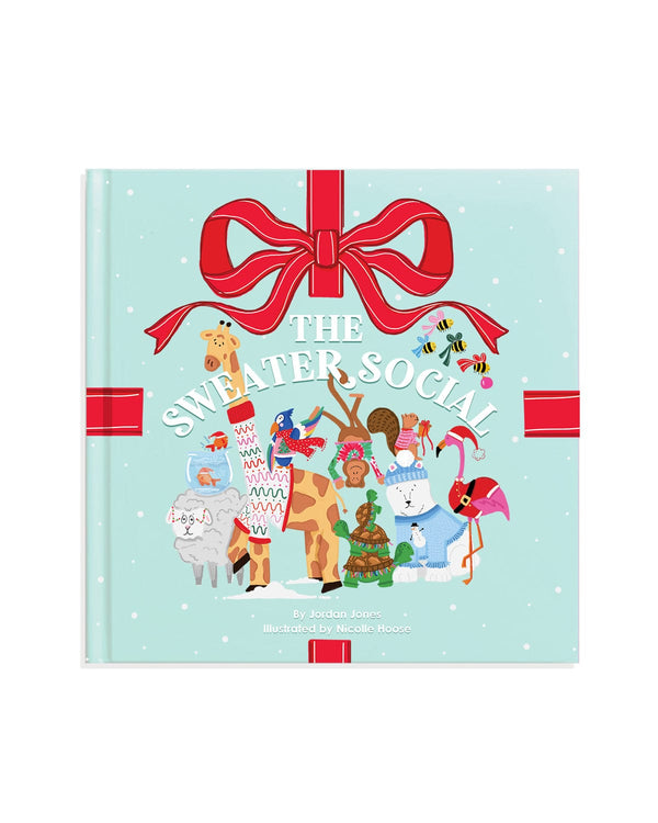 The Sweater Social- Holiday Children's Picture Book Cover shot in white background