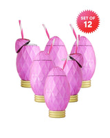 Set of 12 pink faceted ornament sippers shot against white background. 