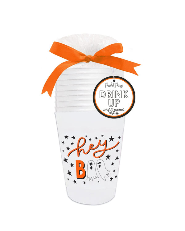 Halloween cup stack for party for harvest trick or treat season.  Reusable cups for party. 