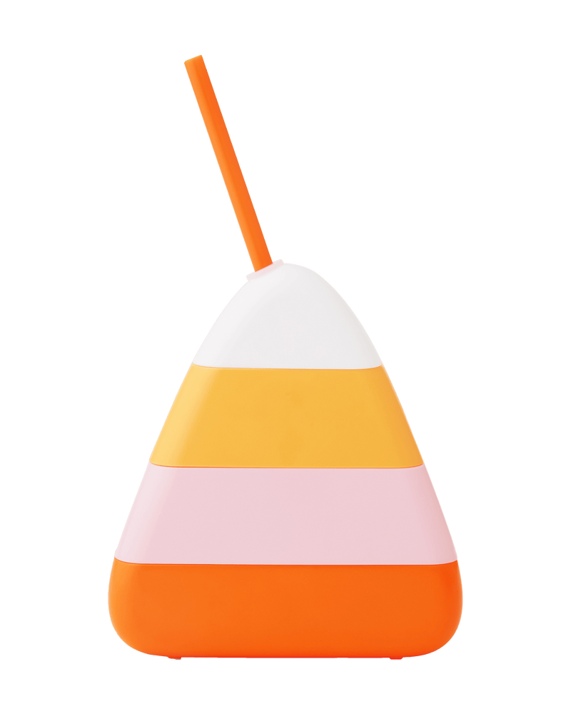 Candy corn sipper with orange, pink, white and light orange. Orange straw for sipping. 