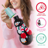 Infographic with features on right side and image of women opening Penguin Sipper on left side. Features include perfect for holiday parties, holds an entire body of wine (30 fl oz), and 100% BPA-Free.